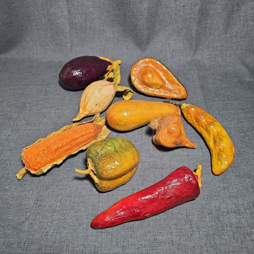 Lot of 9 Pieces of Vintage Paper Mache Faux Vegetables Decorative Cottagecore